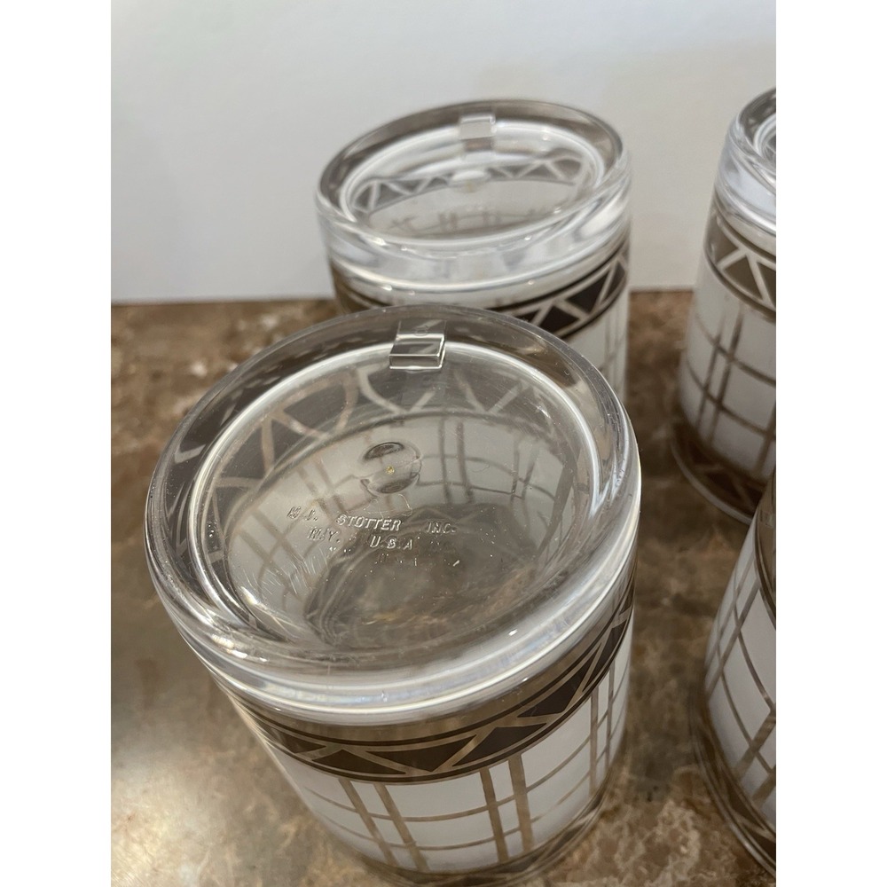HJ Stotter 6 Acrylic Cups MCM Art Deco Old Fashioned Rock Glasses Frosted SET - Picture 11 of 16